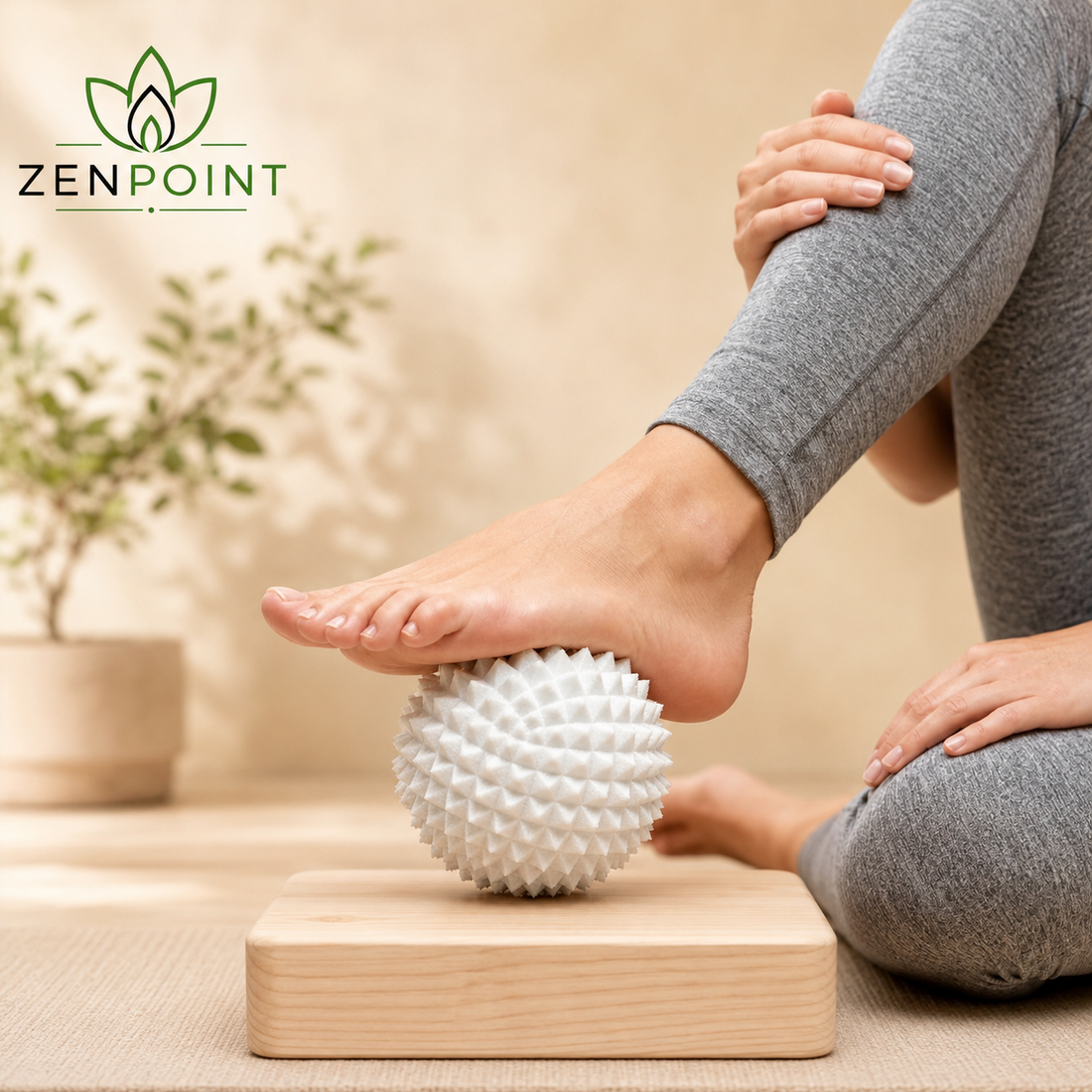 Balle de massage hérisson Zenpoint utilisée sous le pied