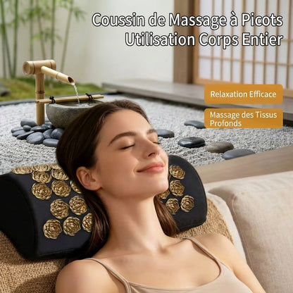 Coussin d'acupression fleur Zenpoint noir et doré - détail picots lotus