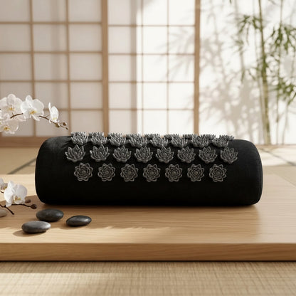 Coussin massage mousse à nœuds Zenpoint noir - vue de face 39,5x14 cm