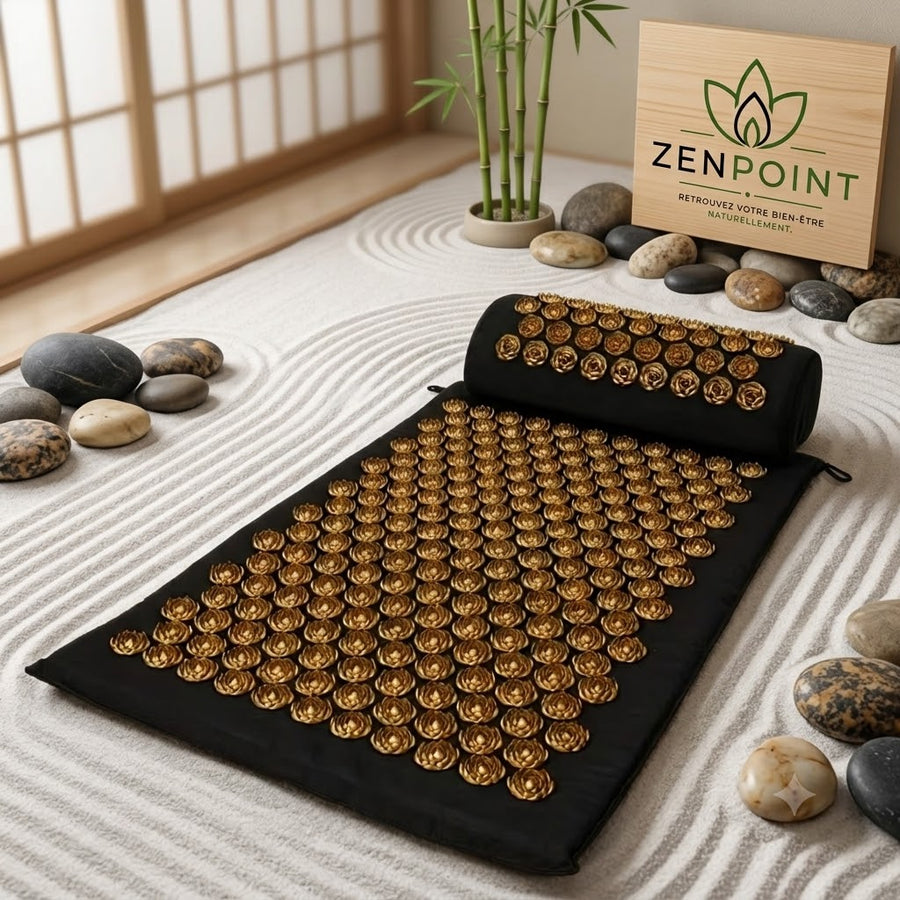 Set Floral Zenpoint Noir et Doré avec tapis et coussin