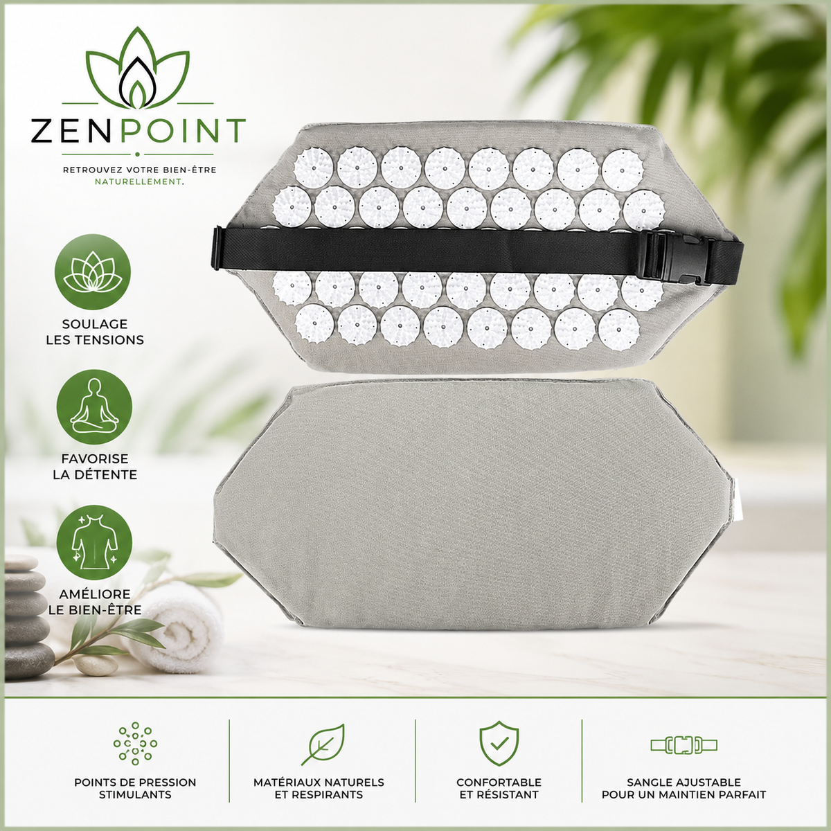 Ceinture d'acupression Zenpoint gris - portée sur le dos
