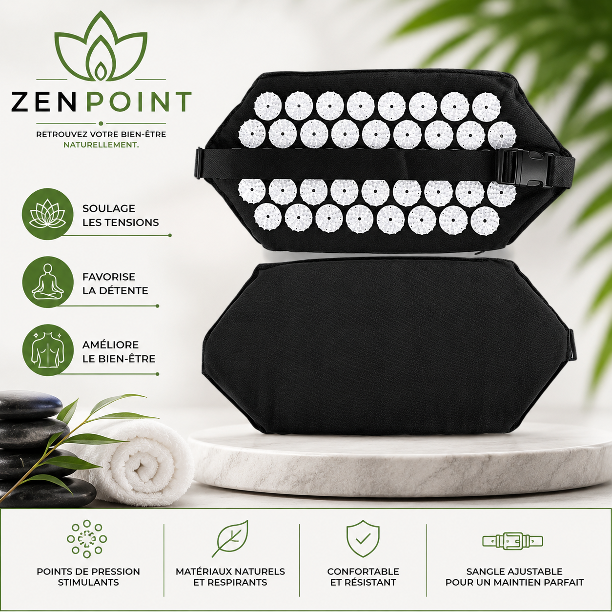 Ceinture d'acupression lombaire Zenpoint noire