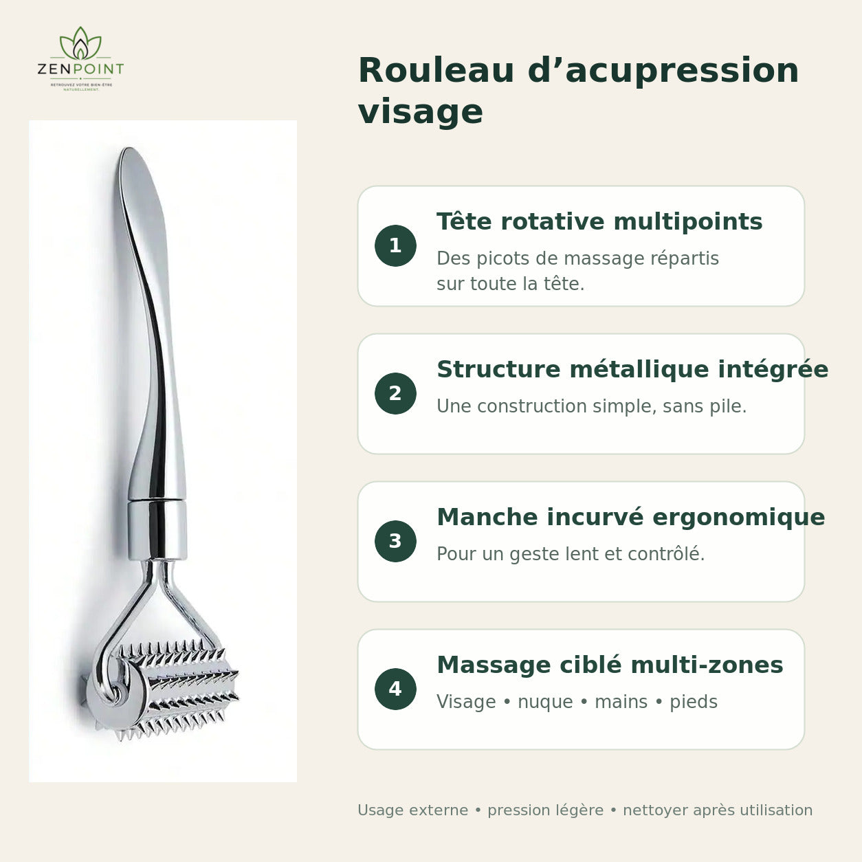 Détails du rouleau de massage d’acupression visage et corps Zenpoint