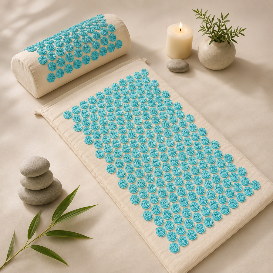 Set Floral Zenpoint Turquoise avec tapis et coussin