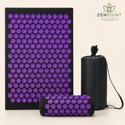 Set Floral Zenpoint violet — tapis, coussin cervical et housse de transport